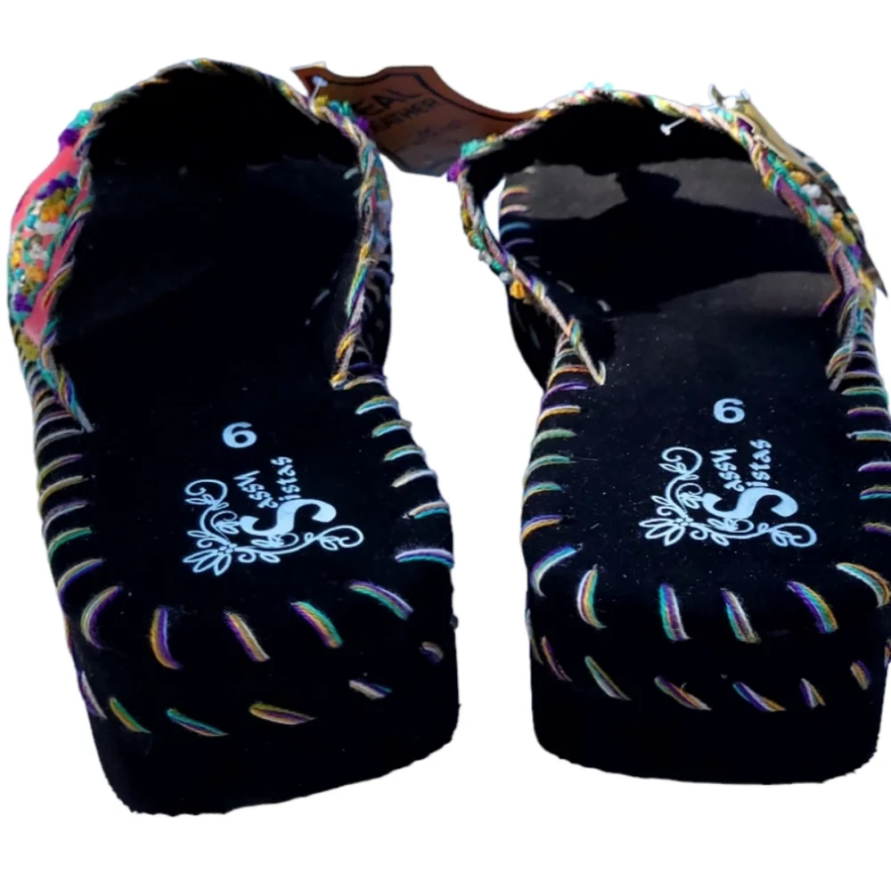 Sassy Sista's Leather Flip Flops, Pink, Style FF-101, 2" heel. - Picture 3 of 6